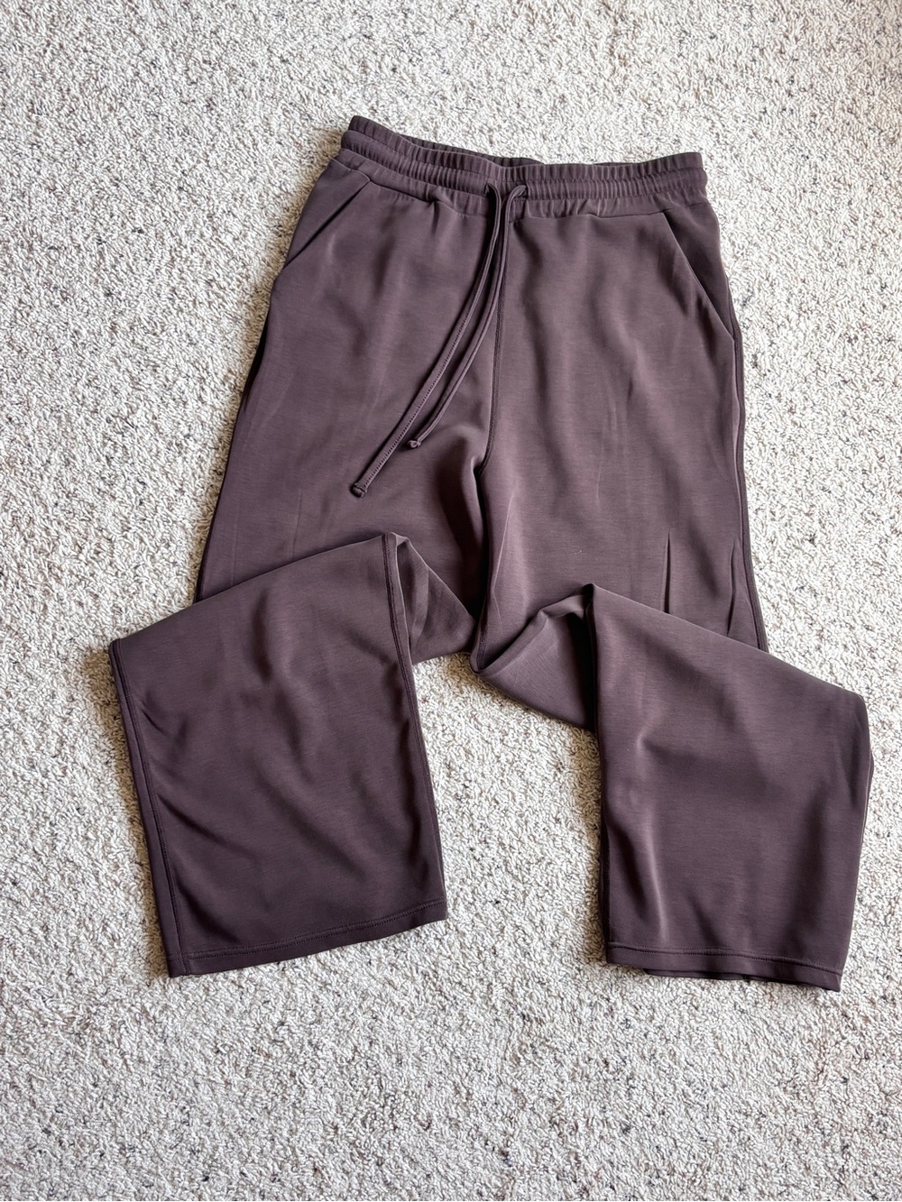 Kimberly C Wide Leg Drawstring Sweat Pants in Brown - Women's Casual Luxe M